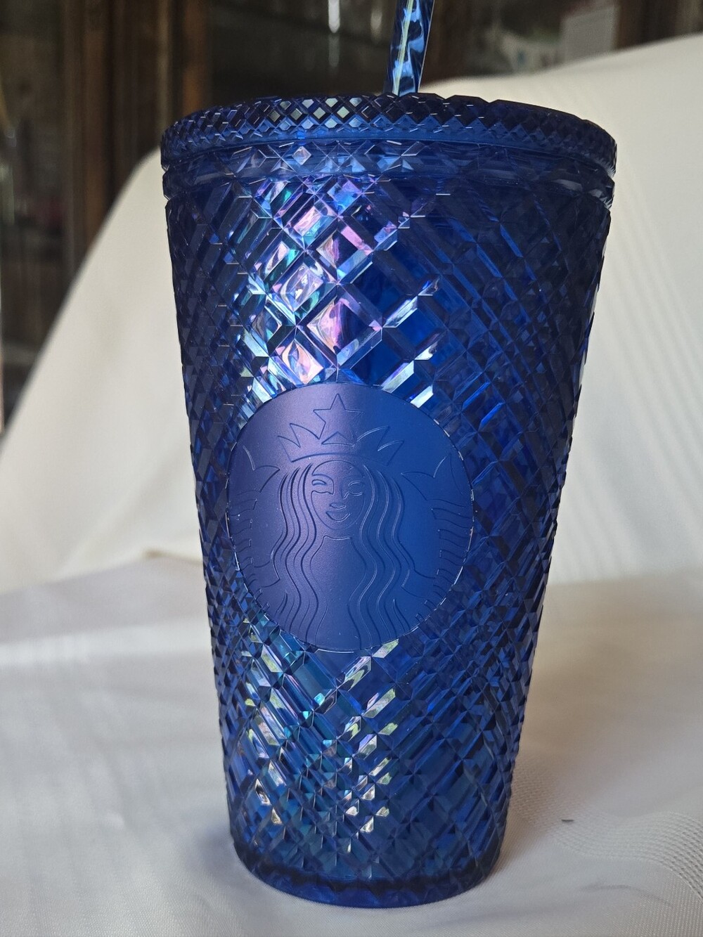 NEW 2021 Starbucks Iridescent Blue Faceted Cold Cup
